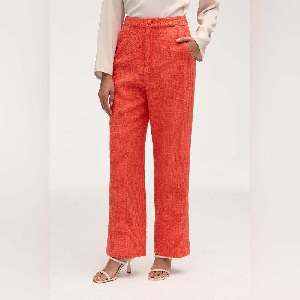 Veiled New York Theya Tweed Wide Leg Pants Papaya Size XXL Office Professional